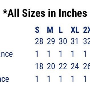 May include: Size chart for clothing in inches, showing measurements for body length and width, with tolerance, for sizes S through 5XL.