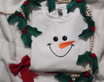 Snowman Face Sweatshirt, Cute Winter Crewneck