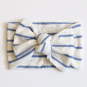 Blue Stripe on White Stretch Baby/Toddler Headband Bow