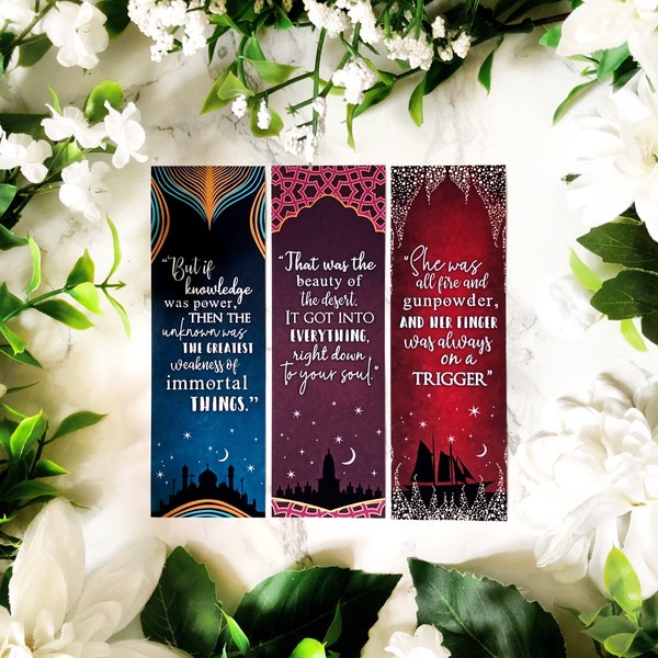 54. Rebel of the Sands Trilogy Inspired Bookmarks - Rebel of the Sands, Traitor to the Throne, Hero at the Fall.