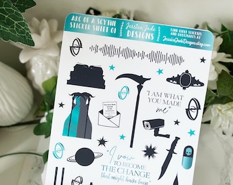 26. Arc of a Scythe Sticker Sheet | 36 Mixed Sized Bookish Stickers | Matte Sticker Sheet