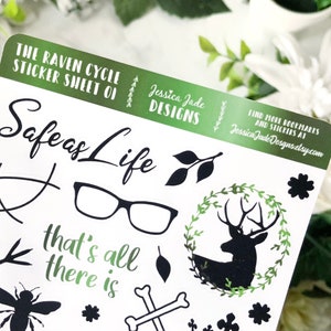 12. Het Raven Cycle-stickervel | 27 Bookish-stickers | Mat stickervel