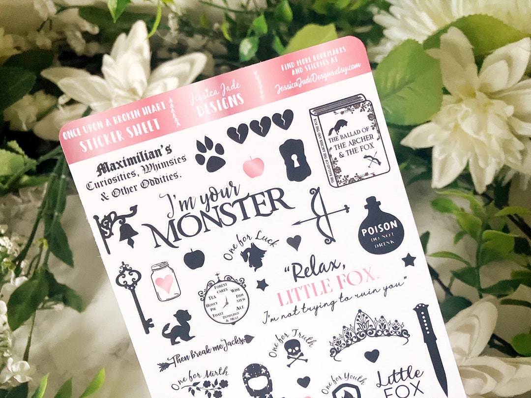 23. Once Upon A Broken Heart Sticker Sheet | 40 Mini Bookish Stickers ...