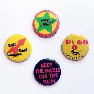 4 Anti-Racist Button Badges Vintage Remake Rock Against Racism Anti-Nazi Pins