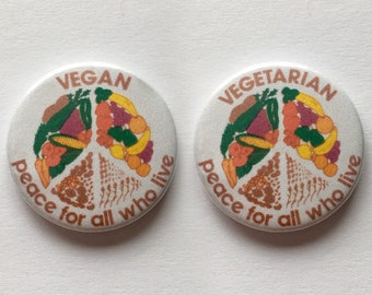 Vegan/Vegetarian Peace For All Who Live Pin Badge Animal Activism Pinback Button