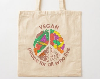 Vegan Peace For All Who Live Stoffbeutel Baumwolle Vintage Remake