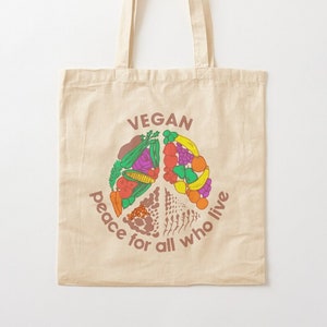 Vegan Peace For All Who Live Tote Bag Cotton Vintage Remake