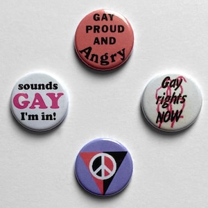 Gay Pride 4 Button Badges, LGBTQ Rights Pins, Lesbian Vintage Remake Queer Retro