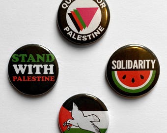 4 Palestine Solidarity Badges, Queers for Palestine Pin, Watermelon Dove Palestinian Flag Buttons