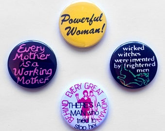 4 Feministische Pins Vintage Remake Button Anstecker Retro Woman Power