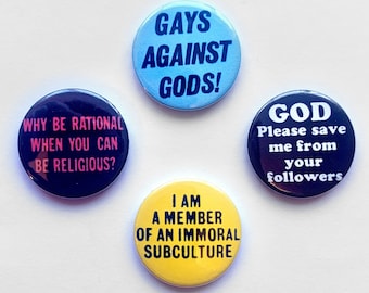 4 insignias de ateos gay El orgullo LGBTQ Pins Botones de protesta del ateísmo Remake vintage