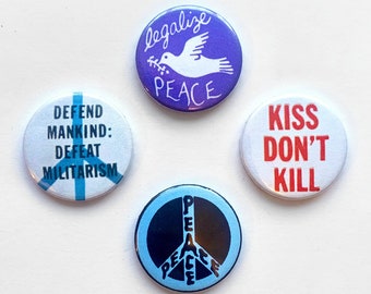 4 Anti-War Protest Button Badge Set Peace Sign Pins Vintage Remake