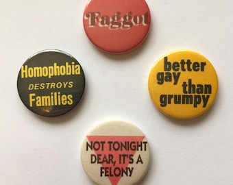 Insignias del Orgullo Gay, botones vintage conmemorativos de los derechos LGBT (juego de 4)