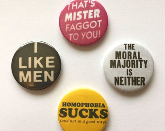 4 Gay Vintage Remake Pins LGBT Retro Button Badges Pride Protest
