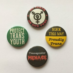 4 Trans Pride Pin Buttons Vintage Remake Transgender Badges Retro LGBT