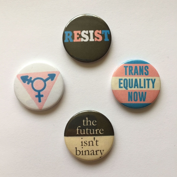 4 Trans Pride Pins Transgender Equality Flag Button Badges Vintage Non-Binary Resist