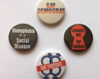 4 Set Vintage Gay Button Badges LGBT Pride American Democrat Lesbian Freedom