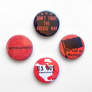 4 Anarchist Pin Badges Anarchy Anti-Capitalist Anti-War Button Set Anti-Imperialist Vintage Remake