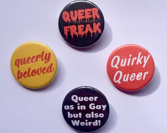 Queer Pride 4 Badge Set Gay Lesbian Bisexual LGBTQ Pinback Buttons Weird