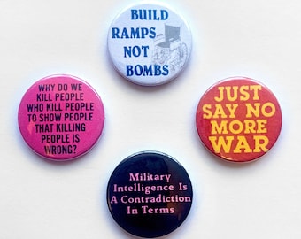 4 Anti-War Leftist Protest Pin Button Set Vintage Remake Peace Badge