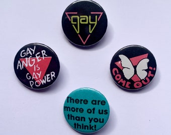 4 Set Gay Pride Button Badges Vintage Remake LGBTQ Rosa Dreieck Retro Lesbian Queer