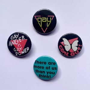 Lot de 4 badges bouton Gay Pride vintage Remake LGBTQ Pink Triangle Retro Lesbian Queer