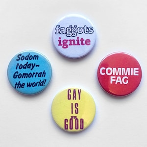 4 Gay Button Badges Vintage Remake Faggot Gay LGBTQ Pride Pin Retro