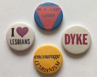 Lesbian 4 Badge Set LGBT Dyke Triangle Vintage Remake LGBT Pride Buttons