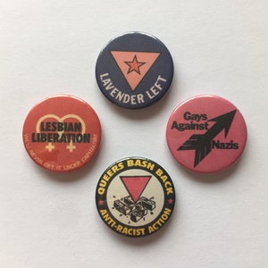 4 Lesbian Anti-Fascist Leftist Socialist Anti-Capitalist Liberal Antifa LGBT Gay Vintage Remake Pinback Buttons Queers Bash Back image 1