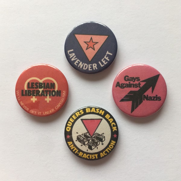 4 Lesbian Anti-Fascist Leftist Socialist Anti-Capitalist Liberal Antifa LGBT Gay Vintage Remake Pinback Buttons Queers Bash Back