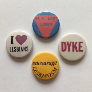 Lesbian 4 Badge Set LGBT Dyke Triangle Vintage Remake LGBT Pride Buttons image 1