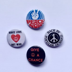 Set of 4 Peace Anti-War Badges Vintage Remake Peace Sign Pin Buttons Protest