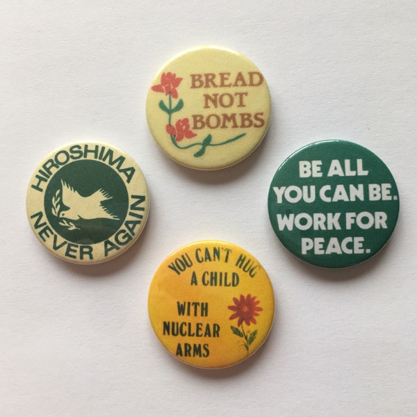 Anti-War Peace Protest Badges Set of 4 Vintage Remake Retro Anti-Nuclear Pin Buttons