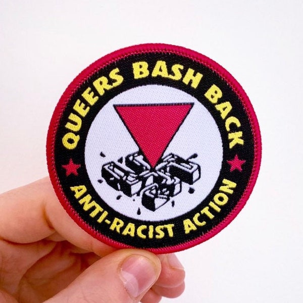 Queers Bash Back Anti-Racist Action Iron On Patch Vintage Remake LGBT Anti-Fascist Sew On Embroidered Woven