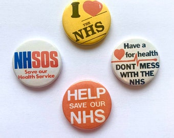 4 NHS-badges ondersteunen belangrijke werknemers Save National Health Service Vintage Remake Pins Retro Recreation Buttons