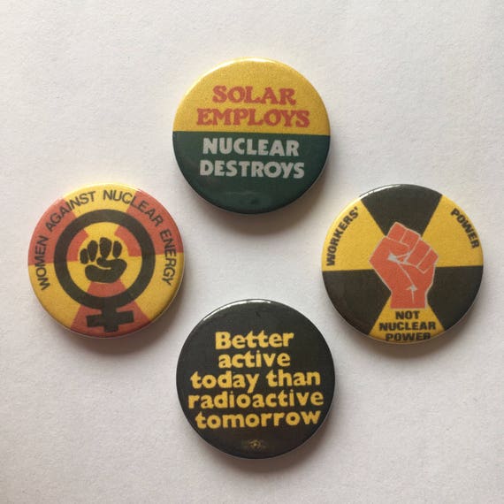4 Pack Environmentalist Green Energy Anti Nuclear Solar Power Feminist Retro Style Remake Badges