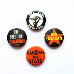 Anarchy 4 Badge Set Anarchist Revolution Pins No Borders No Nations Raised Fist Protest Buttons