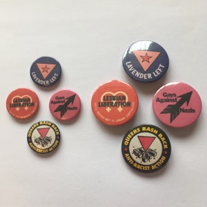 4 Lesbian Anti-Fascist Leftist Socialist Anti-Capitalist Liberal Antifa LGBT Gay Vintage Remake Pinback Buttons Queers Bash Back image 2