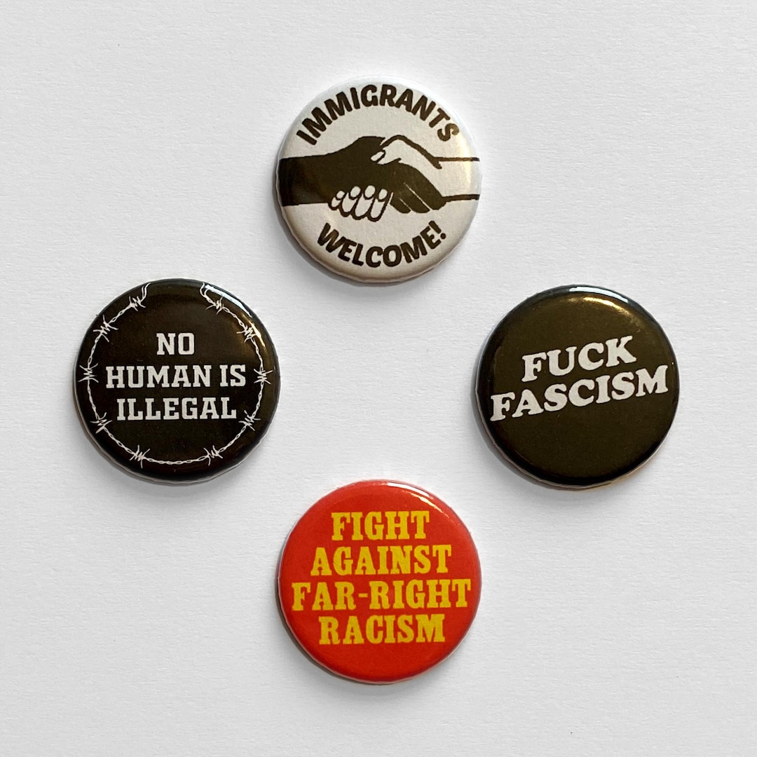 4 Antifascist Badges, Anti-racist Pins, Immigrants Welcome Socialist ...
