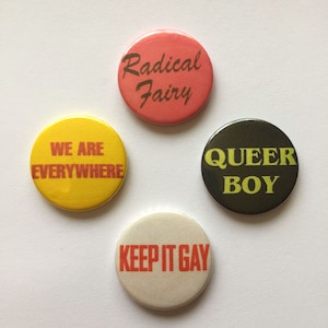 Gay Pride 4 Button Badges LGBT Rights Pins Vintage Remake Queer Retro