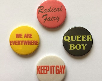 Gay Pride 4 Button Badges LGBT Rights Pins Vintage Remake Queer Retro