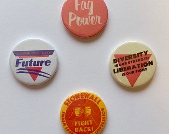 4 Set Vintage Remake LGBT Buttons Gay Pride Pins Stonewall Lesbian Power Badges Retro