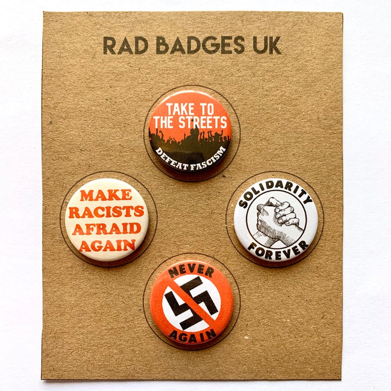 Antifascist Badge Set 4 Anti-Fascist Anti-Nazi Pin Buttons Socialist Protest image 4