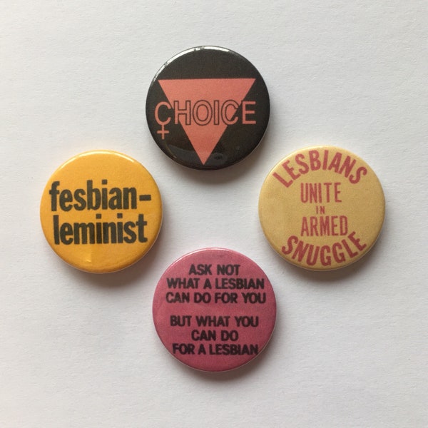 4 Lesbian Feminist Vintage Remake Button Badges Pro Choice LGBT Gay Pride Pins Retro