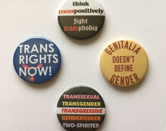 4 Trans Button Badges Vintage Remake Transgender Retro Genderqueer Two-Spirited Pride Pins