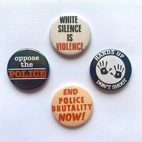 Anti Racist 4 Pin Set Police Brutality Protest Badges Anti-Cop Hands Up Don’t Shoot Buttons Black Lives Matter