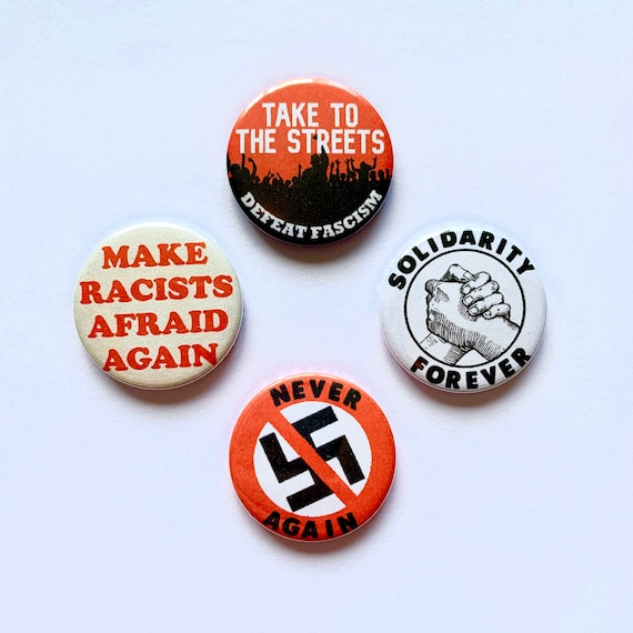 Antifascist Badge Set 4 Anti-Fascist Anti-Nazi Pin Buttons Socialist Protest
