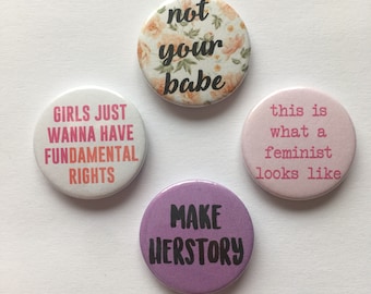 4 Badge Set Feminism Political Pinback Buttons