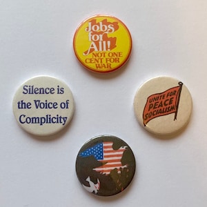 4 Political Vintage Remake Buttons Socialist Anti-War Anti-Imperialist Peace Badges Pins Retro