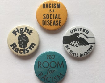 Set of 4 Anti-Racist Equality Black Rights Vintage Style Pin Badges